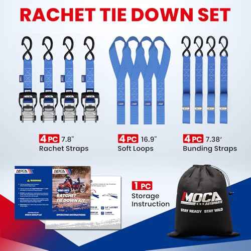 MOCA Heavy Duty Ratchet Straps Tie Down 4 Pack 1.6" x 8 ft (4 Count)