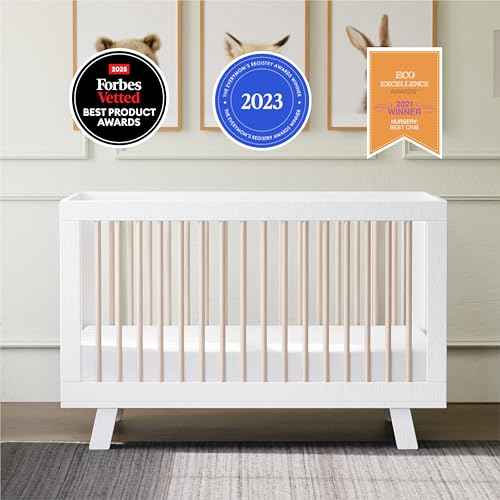 Hudson 3-in-1 Convertible Baby Crib, White & Washed Natural