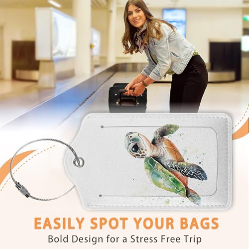 Abstract Colorful Sea Turtle 3 PCS PU Leather Luggage Tags for Suitcase (3 Count)