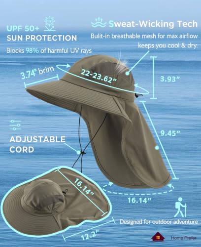 UPF 50+ Sun Hats for Men Women Wide Brim Fishing Hat with Neck Flap UV Protection Sunblock Safari Bucket Hat