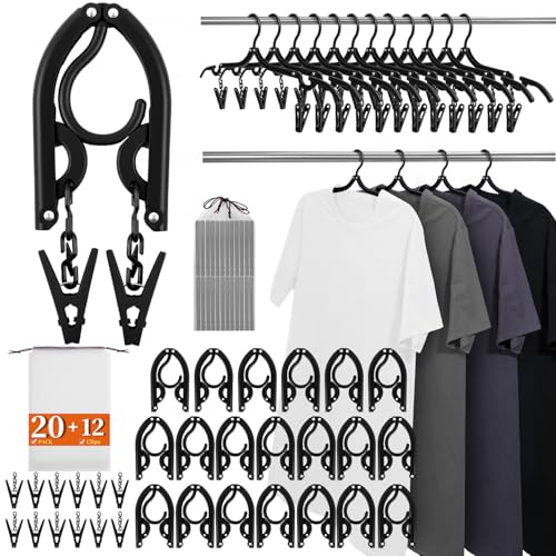 20 Pack Foldable Travel Hangers with 12 Clips