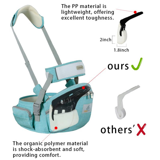 Baby Hip Seat Carrier Baby Waist Stool for Child Infant Toddler with Adjustable Strap Buckle Pocket Soft Inner Huge Storage (Green)