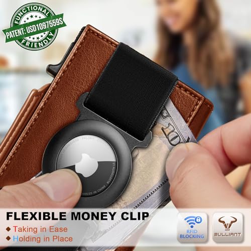 Men Airtag Leather Wallet Metal Case Money Clip