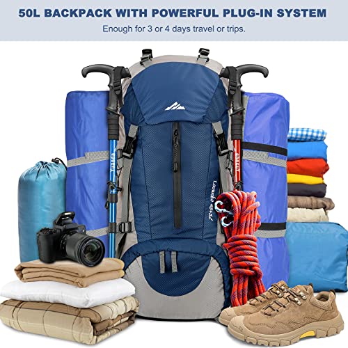 50L Hiking Backpack with Rain Cover for Both Men & Women