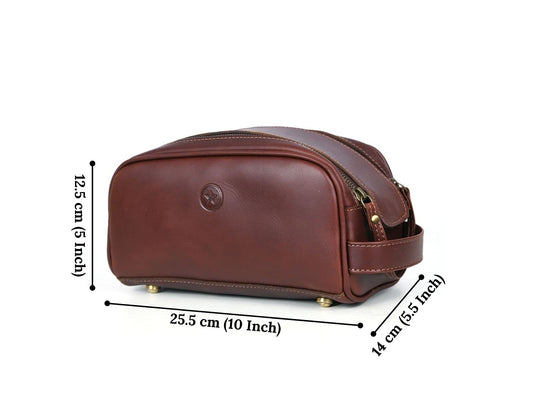 10" Premium Leather Toiletry Travel Pouch With Waterproof Lining | King-Size Handcrafted Vintage Dopp - Kit Gift for Father's Day By Aaron Leather Goods - Roamly