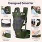 6-in-1 Baby Carrier with Hip Seat, Ergonomic Newborn to Toddler Carrier 7–50 lbs, Front Back Hip Carry, Lumbar Support, Sun Hood, Safety-Certified, Seaweed Green