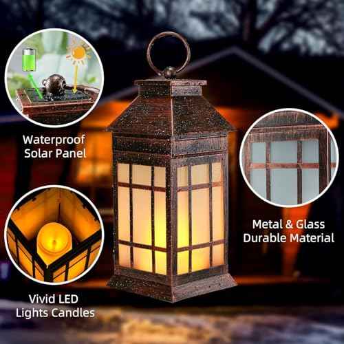18" Solar Lanterns Outdoor Waterproof Flickering Flame Copper