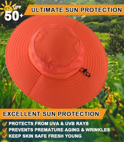 UPF50+ Mens Womens Sun Hat Wide Brim Fishing Hat Large Foldable Sun Protection Hat Beach Gardening Hat Orange