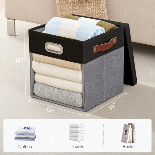 13x13 Inch Ultra Thick Fabric Storage Bins with Lids & Windows (3 Count)