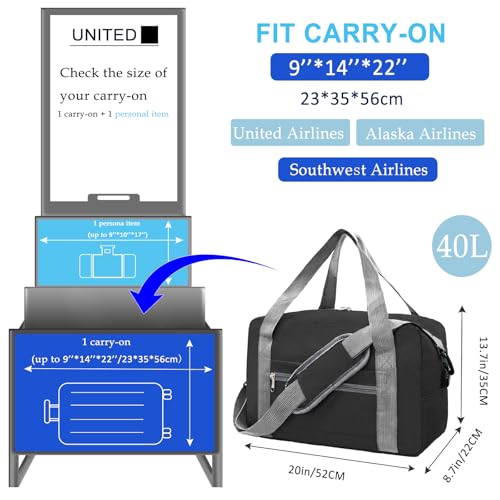 Foldable Carry on Luggage Bag 22x14x9 Personal Item Bag for Airplanes Travel Duffel Bag for Women and Men