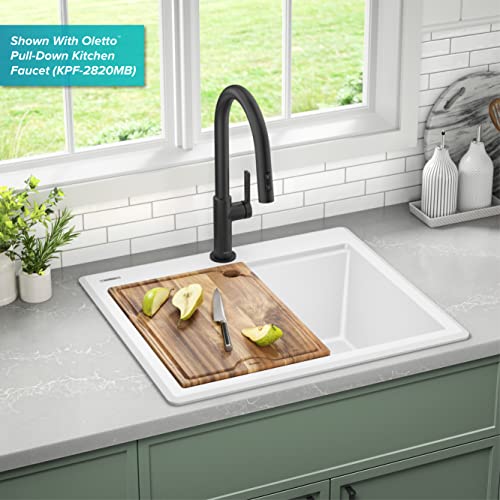 Bellucci 25 inch Granite Workstation Drop In Top Mount Single Bowl Kitchen Sink in White with Accessories
