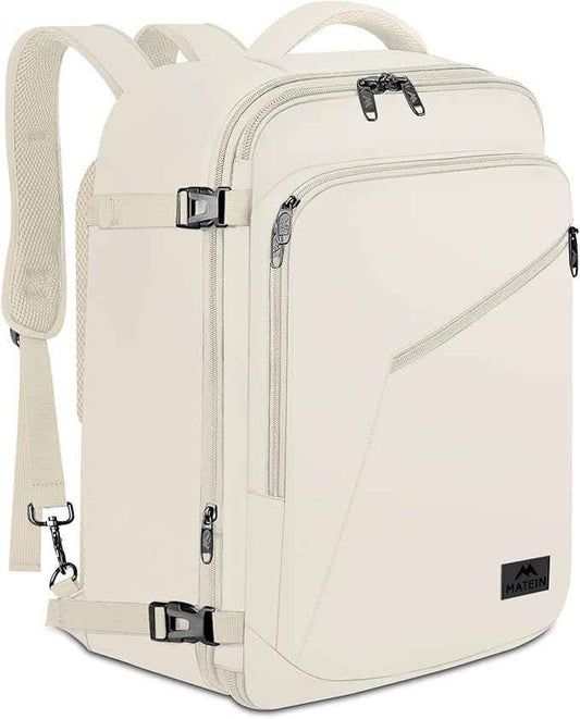 MATEIN Large Travel Backpack Women, Lightweight Carry on Backpack & Hidden Shoulder Straps, Waterproof Anti-Theft Daypack for Flight, Expandable Hiking Weekend Daypack, Travelling Gifts, Beige