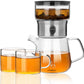ZENS Modern Glass Tea Infuser Teapot Set, Smart One Touch Tea Maker for Loose Tea Diffusers with 2 Gongfu Cups, Cool Enchanted Tea Pot Alternatives for Black Tea Lovers Gifts-400ml
