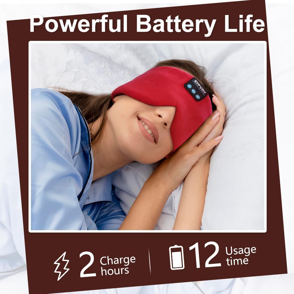 Sleep Mask Bluetooth 5.4 Headphones Soft Wireless Headband Eye Mask Blackout with Microphone (Red)