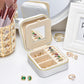 TAIMY Travel Jewelry Case,Small Plush Velvet Travel Jewelry organizer,Portable Mini Travel Jewelry Boxes for Rings Earrings Necklaces Bracelets(White,with Mirror)