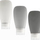Travel Bottles for Toiletries, TSA Approved 3oz Leak Proof Silicone Refillable Squeeze Travel Size Containers BPA Free for Cleansers, Lotions, Shampoo 3-pk (Black-Gray-White)