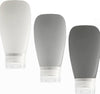 Travel Bottles for Toiletries, TSA Approved 3oz Leak Proof Silicone Refillable Squeeze Travel Size Containers BPA Free for Cleansers, Lotions, Shampoo 3-pk (Black-Gray-White)