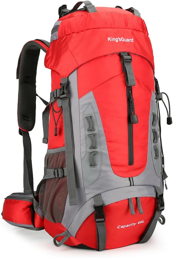 King'sGuard 60L Hiking Backpack Lightweight Camping Backpack with Rain Cover Large Waterproof Packable Outdoor Trekking Travel Backpack for Men Women (Red) - Roamly
