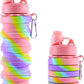Collapsible Water Bottles for Travel, Foldable Sports Water Bottle for Kids, Reusable Water-proof Silicone Water Bottles with mountaineering Buckle for Camping Hiking Holiday