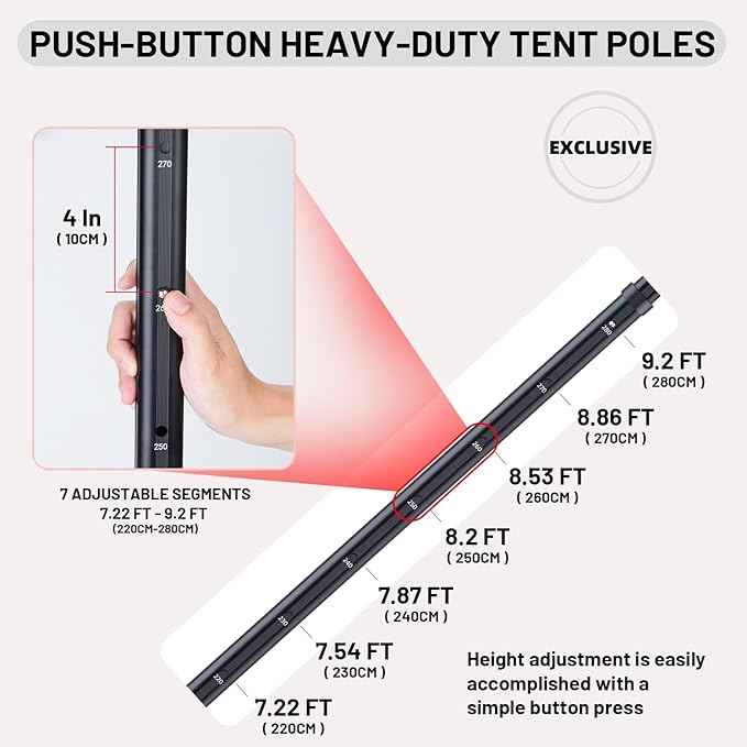Tarp Poles Heavy Duty Adjustable,AVOFOREST Aviation Aluminum 9.2FT Tent Poles Lengthen and Thicken with Protection Cap Awning Poles Set of 2 for Hiking