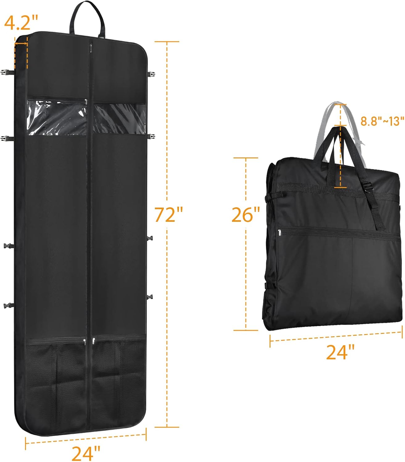 Zilink Wedding Dress Garment Bag 72" Dress Bags for Gowns Long Trifold Bridal Dress Bag with Accessory Pockets and Adjustable Buckles for Wedding dress, Prom Evening Gown [Upgraded Version]