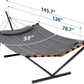 TegerDeger 12FT 2 Person Hammock with Stand Included 55 x 79IN Large Hammock 450LB Capacity with Hardwood Spreader Bar & Nylon Rope for Outside, Patio, Garden, Backyard, Beach, Poolside - Gray