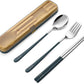 DEVICO Portable Utensils, Travel Reusable Silverware Flatware Set for Lunch, 18/8 Stainless Steel 4-Piece Camping Cutlery Include Fork Spoon Chopsticks with Case (Blue)