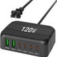 USB C Charger, BURUDU 120W 6 Port USB C Charging Station,Multiports with 4 USB C and 2 QC USB A,Portable PD Fast USB C Wall Charger for iPhone16/15/14/13/12/11 Pro Max,iPad,iWatch,Pixel Samsung Galaxy