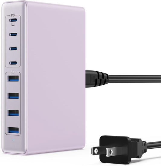 200W USB C Charger Block,GaN IV Charging Station 8 Ports,QC4.0 Fast Charging Station Hub+PD 65W USB C Laptop Charger Adapter Compatible with MacBook Air/Pro,DELL,iPhone 16/15,iPad,Steam Deck-Purple - Roamly