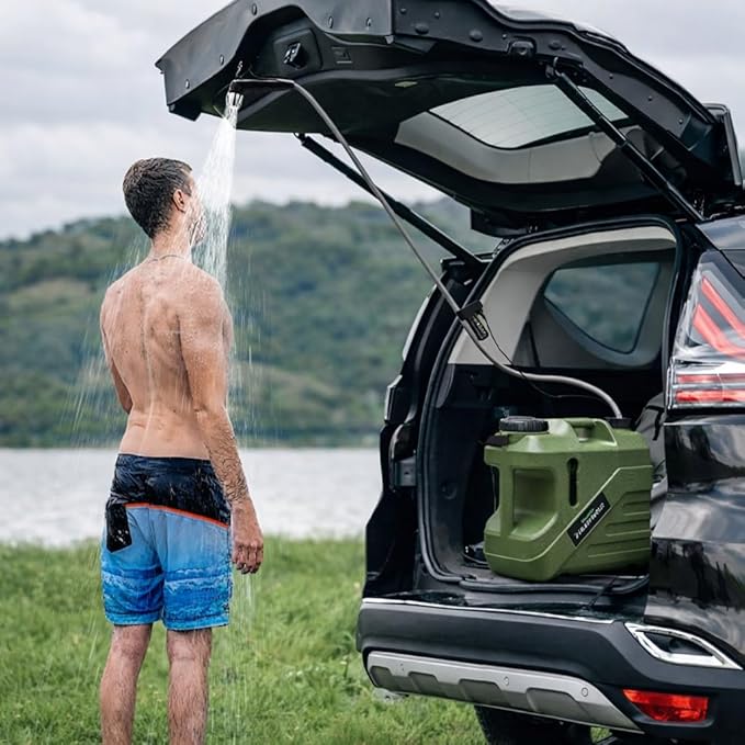 SPACEREST Portable Shower for Camping with Integrated Design – Spill-Resistant, Electric Camping Shower, 5-Gallon Food-Grade Water Jug for Outdoor, Beach, Hiking, Dog Wash, 2 Batteries