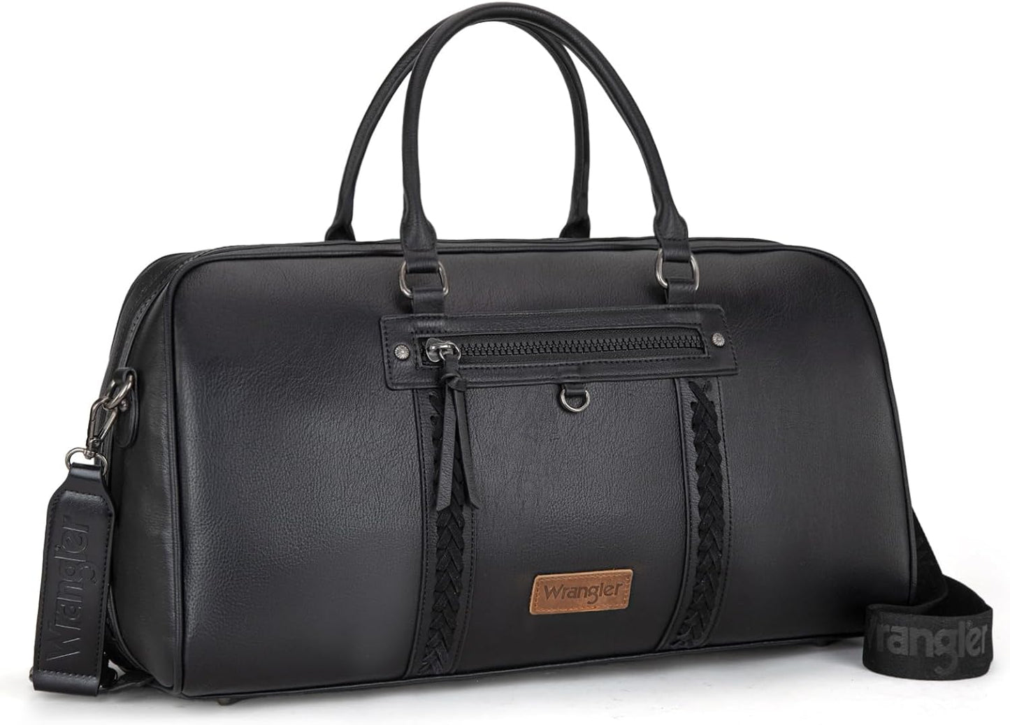 Wrangler Travel Duffel Bag Large Weekender Bag for Women Designer Carry on Overnight Bag for Trips Leather Luggage Bag Black - Roamly