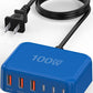 USB C Charger Block, 100W GaN 6 Port PD USB C QC USB A Wall Charger Adapter Plug Cube, Super Fast Type C Charging Station Hub for iPhone 16 15 14 13 12 Pro Max iPad Samsung Pixel 5ft Extension Cord