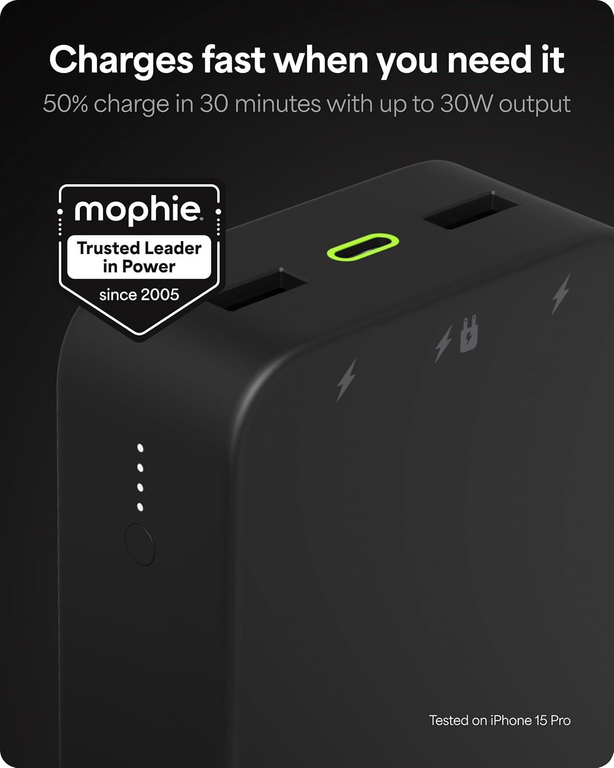 mophie Powerstation XL Power Bank 2023-20,000 mAh Large Internal Battery, (2) USB-A Ports and (1) 20W USB-C PD Fast Charging Input/Output Port, Travel-Friendly - Roamly