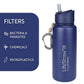 LifeStraw Go Stainless Steel Water Filter Bottle with 2-Stage Integrated Filter Straw, Double Wall Vacuum Insulated, for Hiking, Backpacking, and Travel, 24oz, Blue