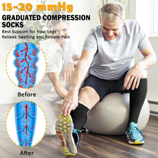 CASMON 2 Pairs Zipper Compression Socks for Women & Men, 15-20 mmHg Closed Toe Knee High Support Sock with Zipper for Varicose Vein Edema