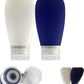 Travel Bottles for Toiletries, TSA Approved 3oz Leak Proof Silicone Refillable Squeeze Travel Size Containers BPA Free for Cleansers, Lotions, Shampoo 2pk (Navy Blue-White)