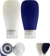 Travel Bottles for Toiletries, TSA Approved 3oz Leak Proof Silicone Refillable Squeeze Travel Size Containers BPA Free for Cleansers, Lotions, Shampoo 2pk (Navy Blue-White)