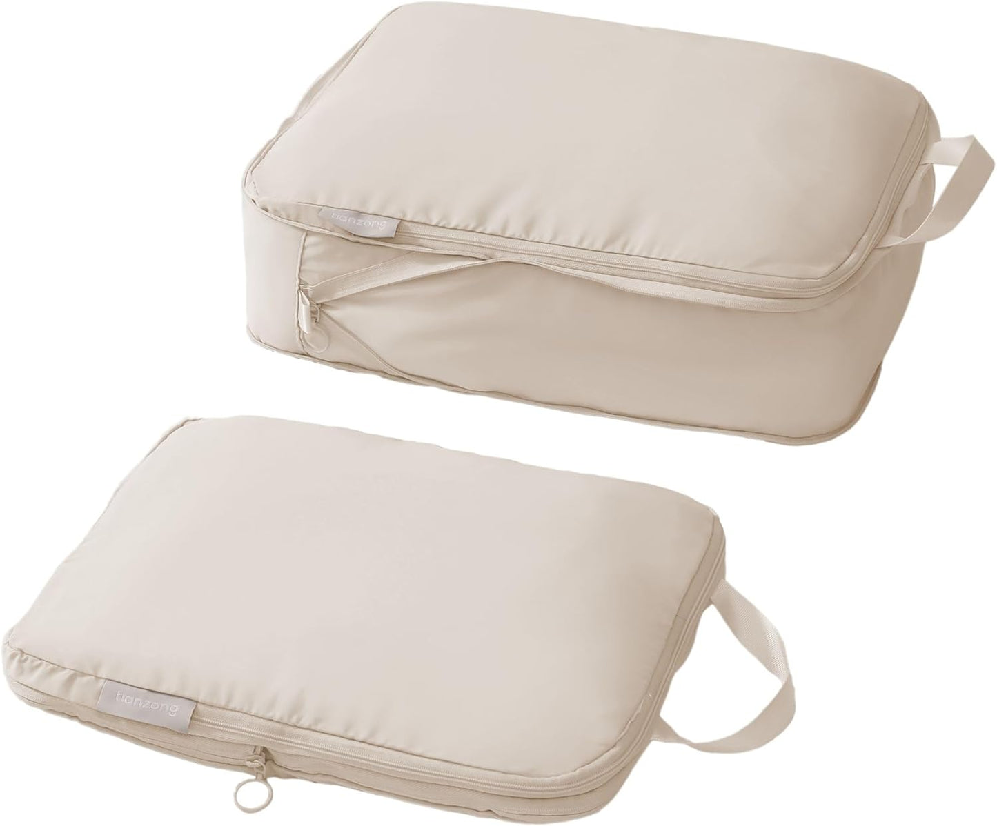 tianzong Compression Packing Cubes for Suitcases, Luggage Organizer Bags Set for Travel (Beige, 2 Pack Large)