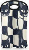 Neoprene Wine Tote, Bottle Carrier Gag Insulating Neoprene Thicker, Insulated Wine Bag for Travel Holds Two Bottles, Bottle Carrier Bags Protect the Bottles, Checkered Cat