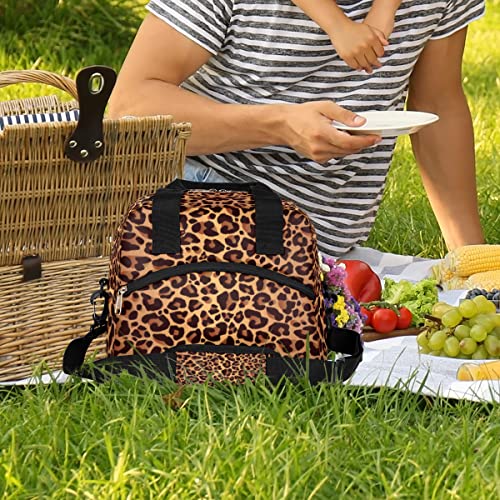 Leopard Cheetah Skin Insulated Lunch Bag for Women Men Adult Lunch Tote Bag with Shoulder Strap Reusable Lunch Box Large Containers Thermal Cooler Bag for Work School Picnic Lightweight Handbag (A03:Leopard Cheetah Skin)