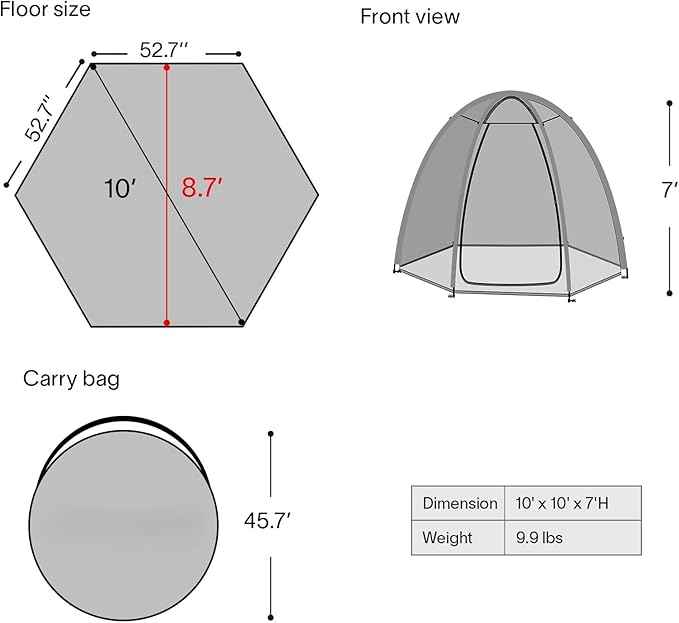 Alvantor Pop Up Screen House Gazebo with Mosquito Netting, Instant UV Resistant Sun Shelter for Patio & Backyard, Portable Canopy Tent for 2-10 Person
