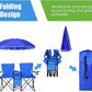 Goplus Double Camping Chair with Umbrella, Folding Loveseat Chairs w/Canopy Shade, Carrying Bag, Table, Cup Holder, Portable Beach Chairs Outdoor Picnic Patio (Blue)