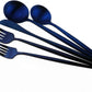 Matte Blue Gugrida 5-Piece 18/10 Stainless Steel Silverware Set, Satin Finish Flatware, Kitchen Utensils, Tableware Travel Cutlery for Camping, Office or School Lunch, Dishwasher Safe