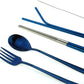 7 Pcs Portable Flatware Set, 304 Stainless Steel Cutlery Set Travel Utensils Set w/Pouch Fork Spoon Chopsticks Straws for Travel Camping Office School, Dishwasher Safe & Eco-Friendly (Blue)