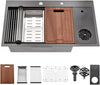 33 Inch Black Drop In Kitchen Sink with Glass Rinser-Bokaiya 33x19 Drop In Sink Stainless Steel Ledge Workstation 16 Gauge Single Bowl Deep Kitchen Sinks with Cup Washer