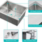 24 inch Undermount Kitchen Sink, 24 x 18 inch Single Bowl Stainless Steel Handmade Undermount Kitchen Sink with Sink Strainer, Brushed