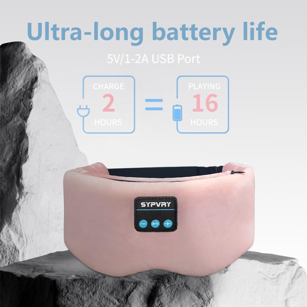 Bluetooth Sleep Mask Wireless Headphones Bluetooth Eye Mask for Side Sleepers SYPVRY Blackout Eye Mask with Headphones Speaker for Airplane,Travel, Pink