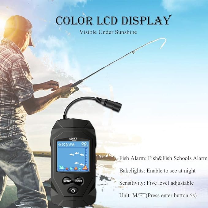 LUCKY Portable Fish Finders Wired Transducer Kayak Fish Finder Kit Portable Depth Finder LCD Display for Kayak Boat Ice Fishing
