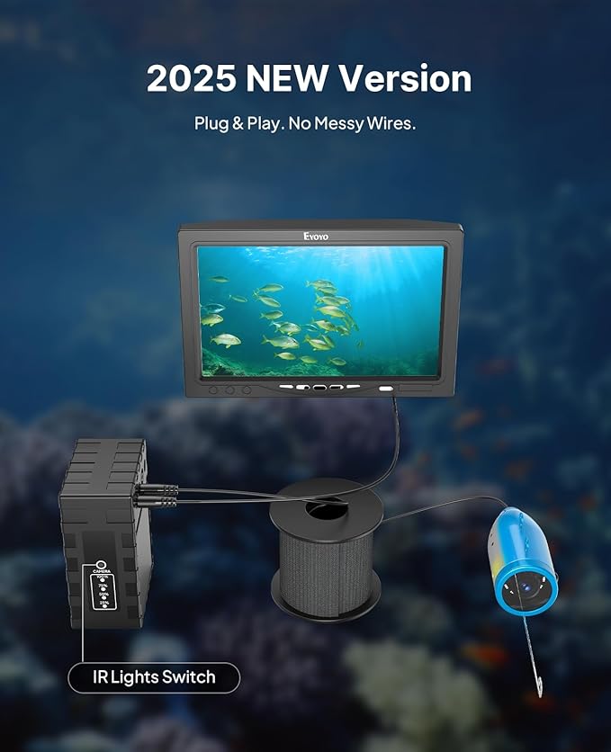 Eyoyo Underwater Fishing Camera, Ice Fishing Video Camear 1000TVL with 7 inch LCD Monitor, Waterproof Camera, 12pcs Infrared Lights Fish Finder for Ice Fishing, Lake, Boat