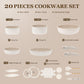 KIKCOIN Ceramic Cookware Set, 20 Pack Nonstick Pots and Pans Set with Detachable Handles, Healthy Frying Pans, Induction Dishwasher Oven Safe Kitchen Set, PFAS PFOA & PTFE Free